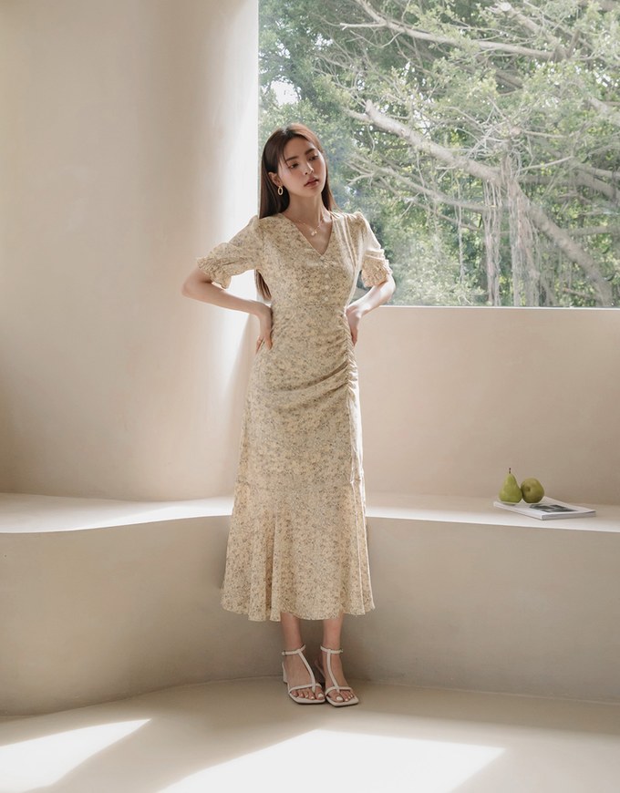 Romantic Floral Side Slit Long Dress
