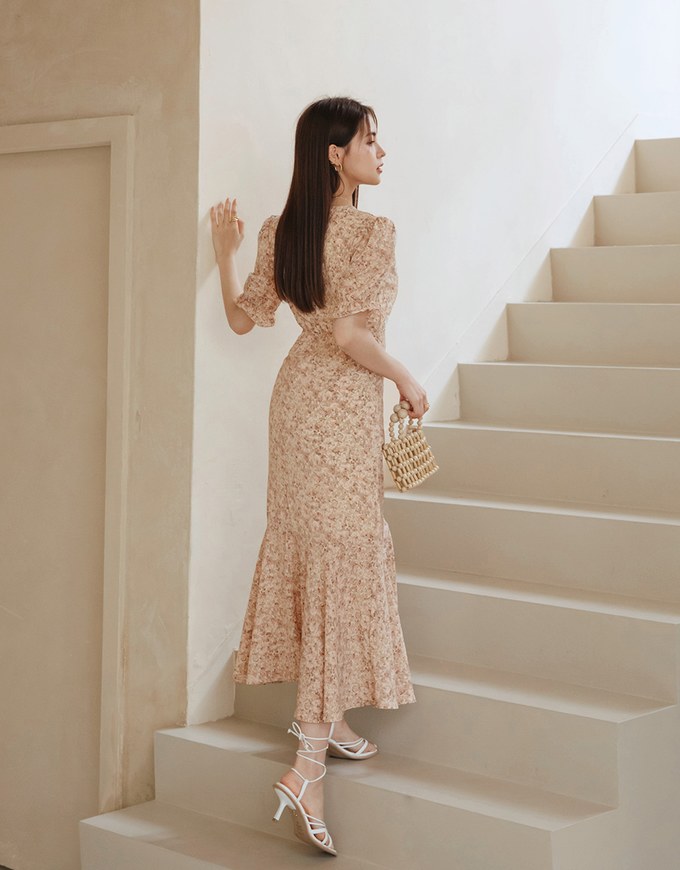 Romantic Floral Side Slit Long Dress