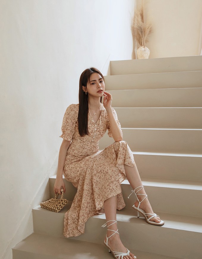 Romantic Floral Side Slit Long Dress