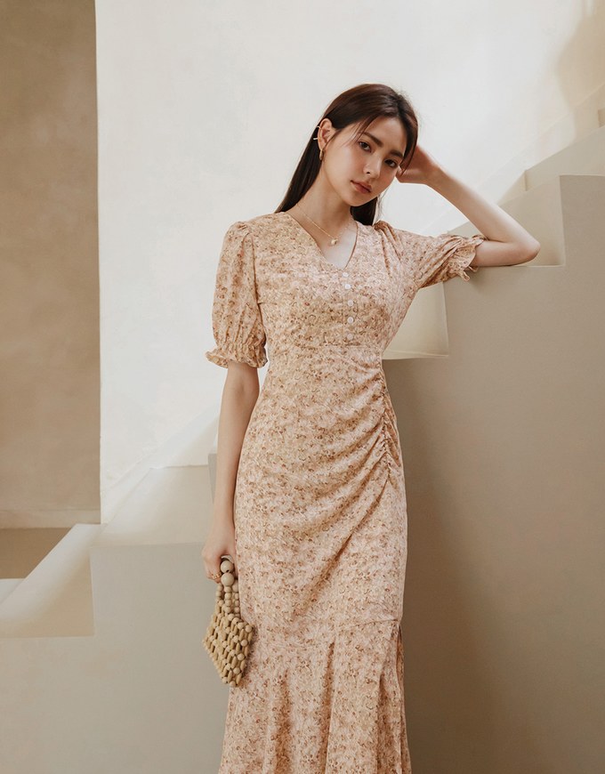 Romantic Floral Side Slit Long Dress