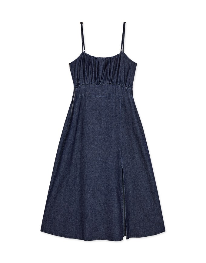 Classic Thin Strap Slit Denim Jeans Maxi Dress