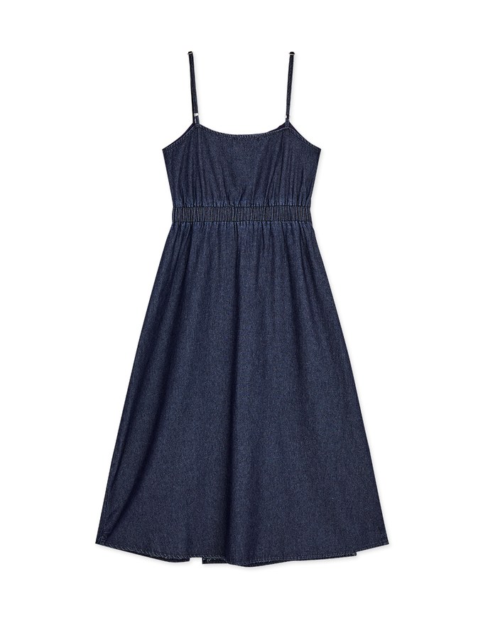 Classic Thin Strap Slit Denim Jeans Maxi Dress