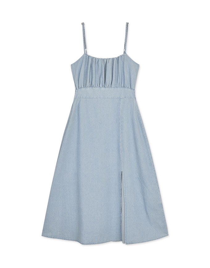 Classic Thin Strap Slit Denim Jeans Maxi Dress