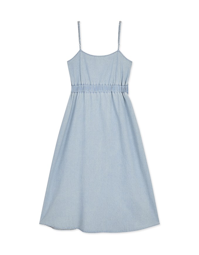 Classic Thin Strap Slit Denim Jeans Maxi Dress