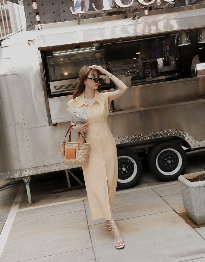 Cotton Linen Sleeveless Shirt Maxi Dress