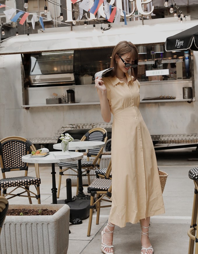Cotton Linen Sleeveless Shirt Maxi Dress