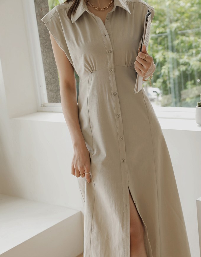 Cotton Linen Sleeveless Shirt Maxi Dress