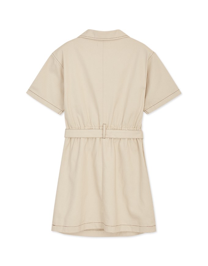 Paperbag-Waist Splice Lapel Mini Dress (With Belt)