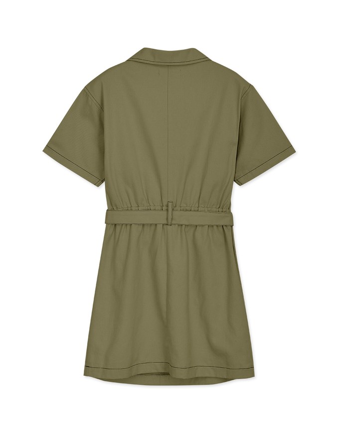 Paperbag-Waist Splice Lapel Mini Dress (With Belt)