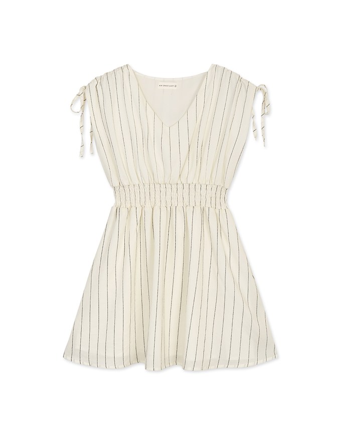 Shoulder Drawstring Striped Mini Dress