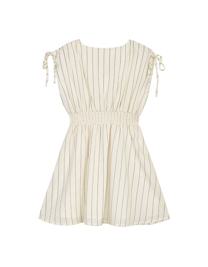 Shoulder Drawstring Striped Mini Dress
