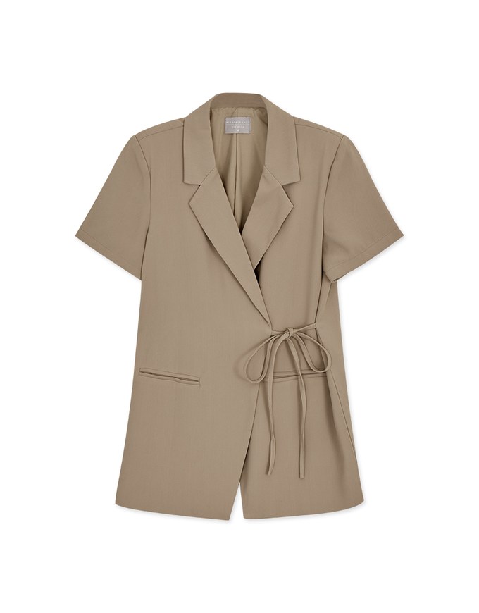 【Vacanza 】Side Straps Short-Sleeved Padded Shoulder Blazer