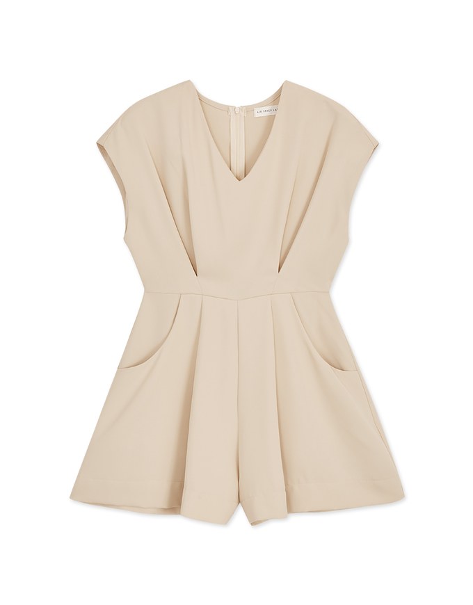 Simple Plain Pleated Sleeveless Playsuit
