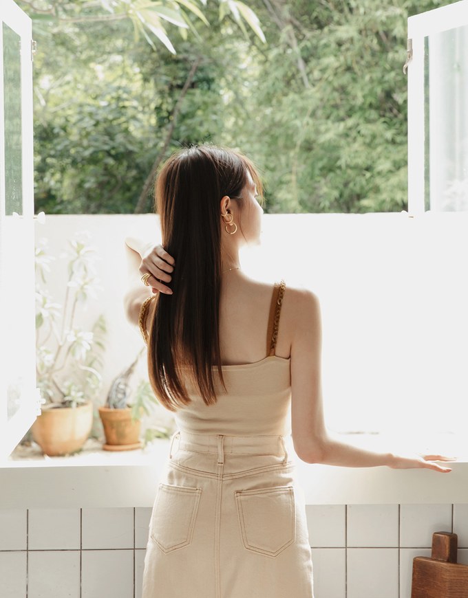 Amber Chain Dual-Strap Knit Tank Top