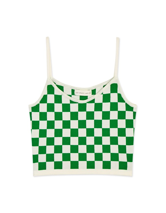 Voguish Checkered Knit Crop Cami Top