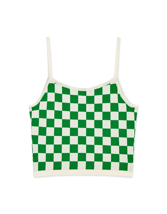 Voguish Checkered Knit Crop Cami Top