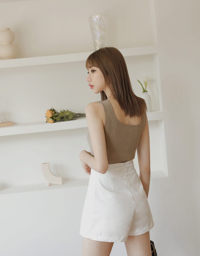 Minimalist Square Neck Knit Tank Top