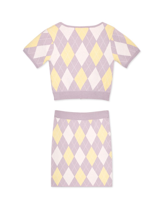 Diamond Square Neck Knit Skirt Set