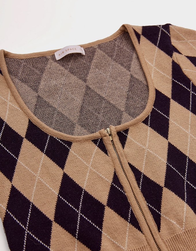 Diamond Square Neck Knit Skirt Set