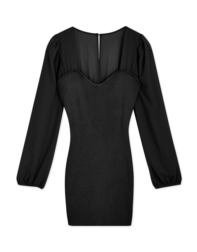 Square Neck Gauze Knit Mini Dress
