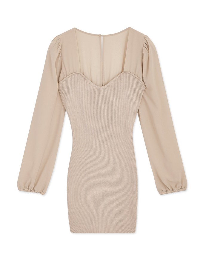Square Neck Gauze Knit Mini Dress