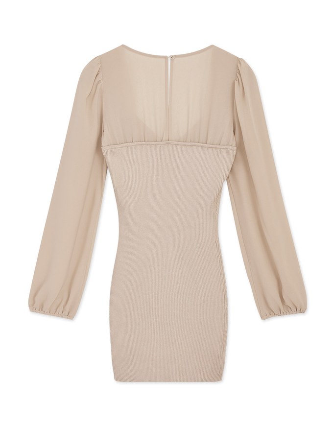 Square Neck Gauze Knit Mini Dress