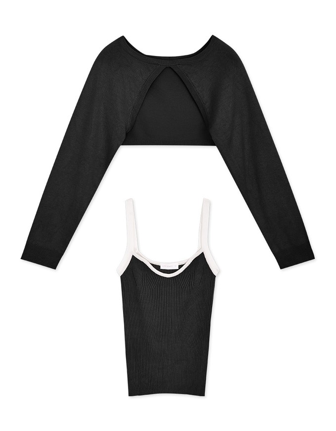 Contrast Slit Knit Two Piece Top