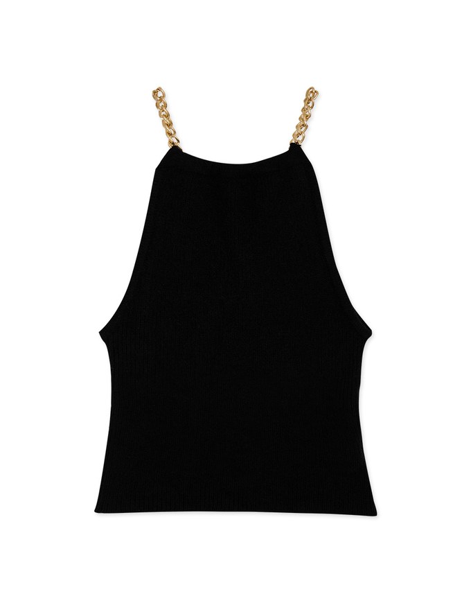 [I'M Meme] Gold Chain Shoulder-Sharp Knit Crop Tank Top
