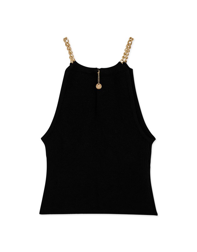 [I'M Meme] Gold Chain Shoulder-Sharp Knit Crop Tank Top