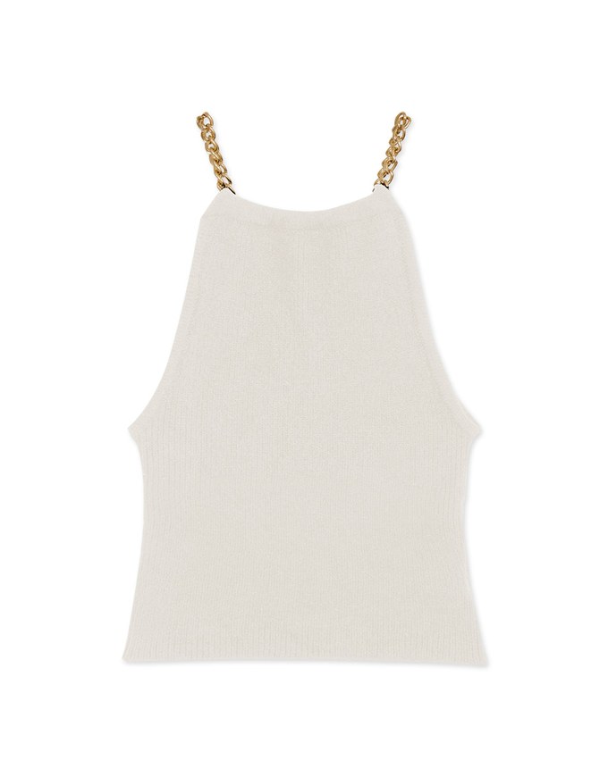 [I'M Meme] Gold Chain Shoulder-Sharp Knit Crop Tank Top