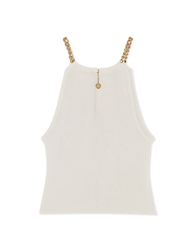 [I'M Meme] Gold Chain Shoulder-Sharp Knit Crop Tank Top
