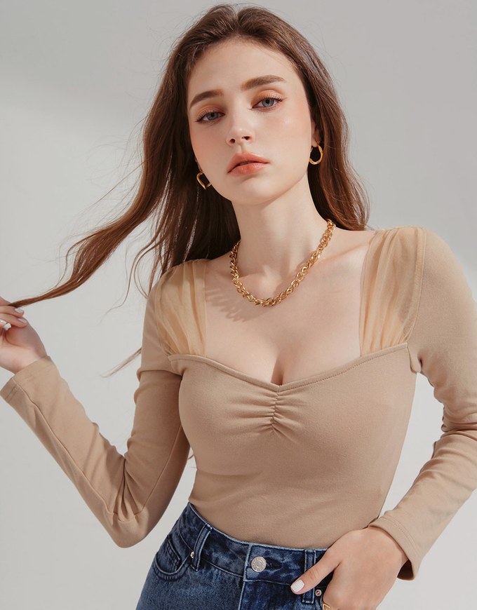 Square Neck Patchwork Crop Top