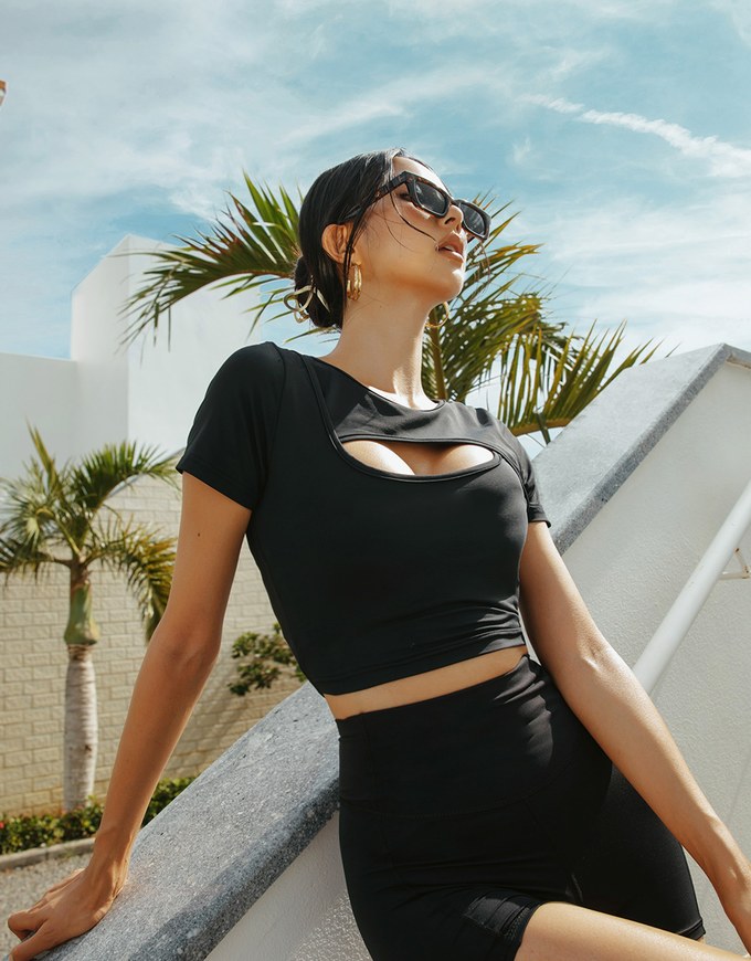U Neck Low Cut Crop Track Top
