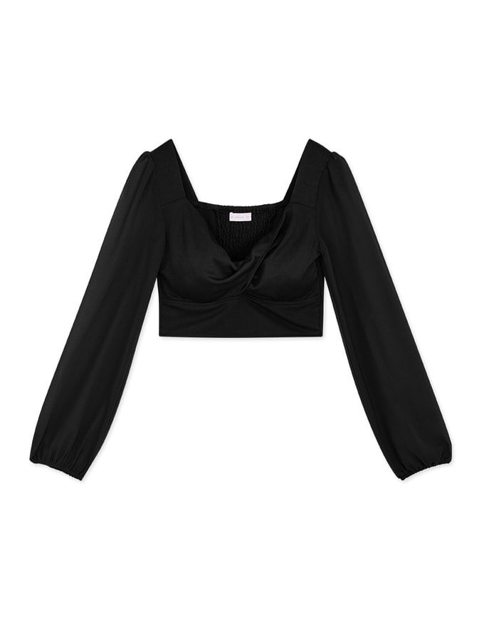 Heart Kink Puff Sleeve Short Top (With Chest Pad)