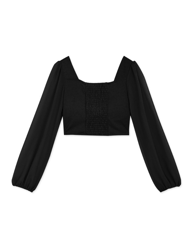 Heart Kink Puff Sleeve Short Top (With Chest Pad)