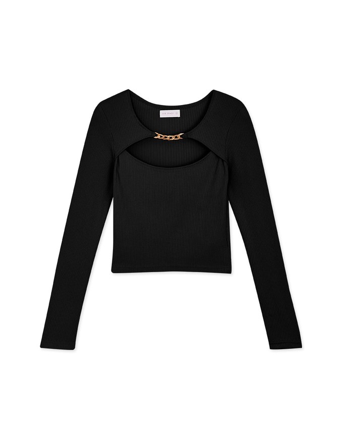 Gold Chain Cutout Rib Cropped Top
