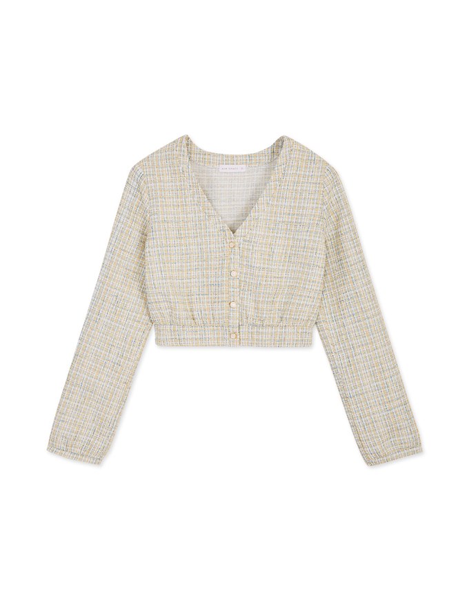 Chic Tweed Long Sleeve Crop Top