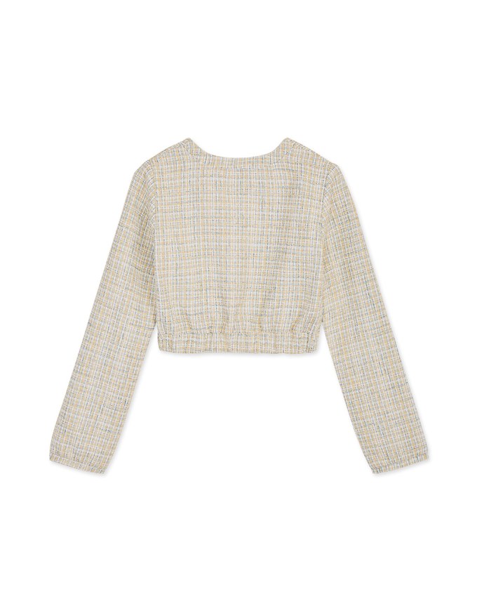 Chic Tweed Long Sleeve Crop Top