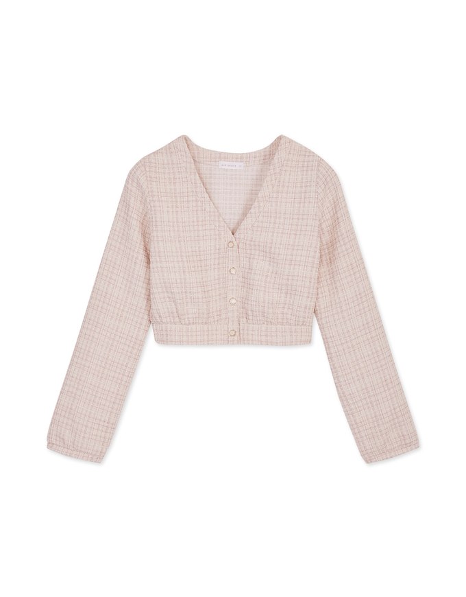 Chic Tweed Long Sleeve Crop Top