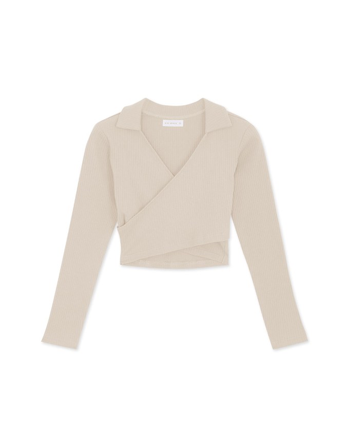 Crossover Collar Straight Pattern Crop Blouse Shirt