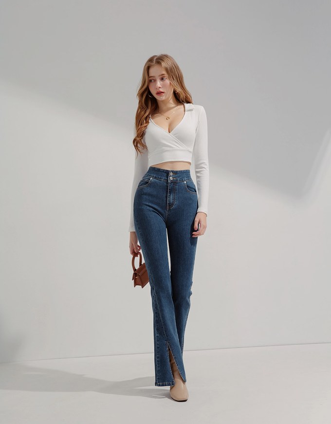 Overlap Lapel Low Cut Pitch Crop Top