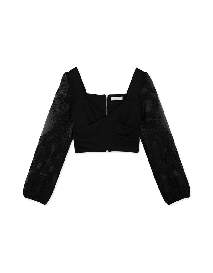 Sheer Lace Slives Zipper Crop Top