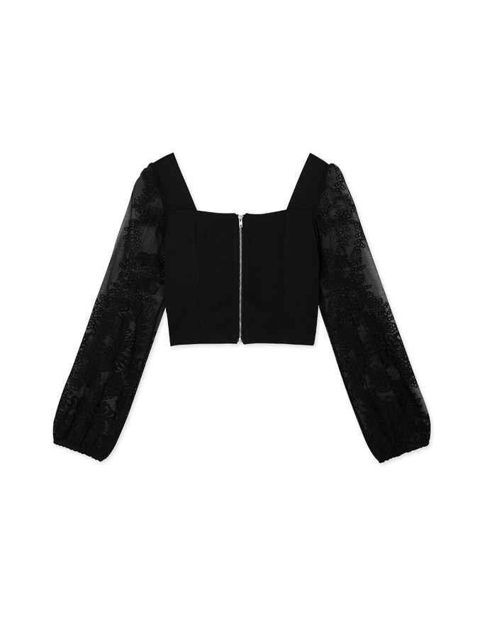 Sheer Lace Slives Zipper Crop Top
