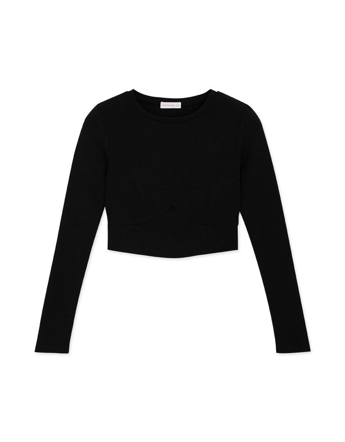 Round Collar Plain Knit Crop Top