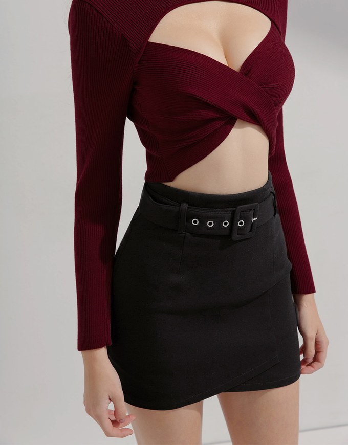 Overlapping Asymmetric Skirt (With Belt)