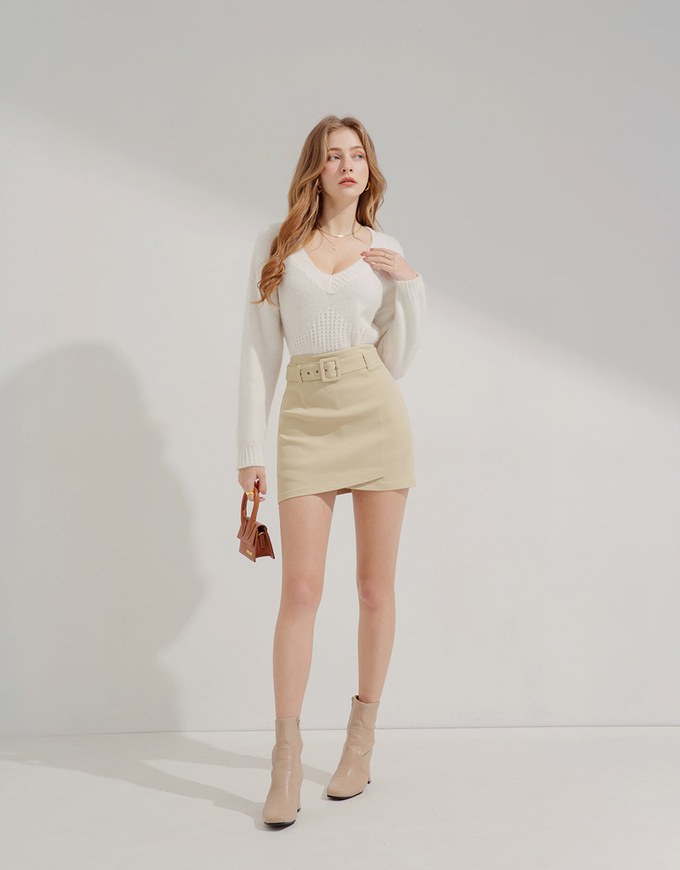 Overlapping Asymmetric Skirt (With Belt)