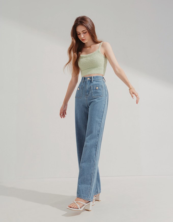 Vintage Gold Buckle Line Denim Jeans Pants