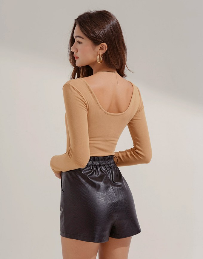 Crocodile Embossed Faux Leather Shorts