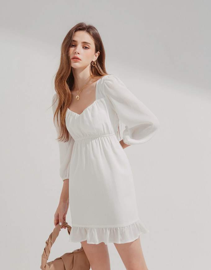 Square Collar Wrinkled Mini Dress
