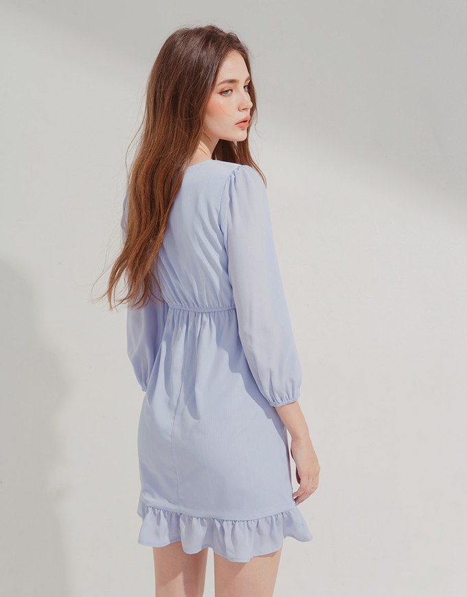 Square Collar Wrinkled Mini Dress